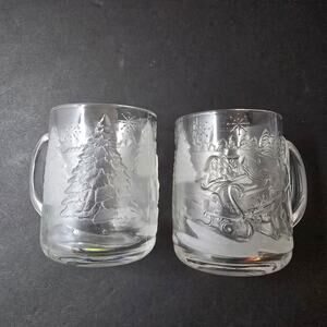 Arc France Arcoroc Winter Wonderland Frosted Glass Mugs Set of 2 Christmas